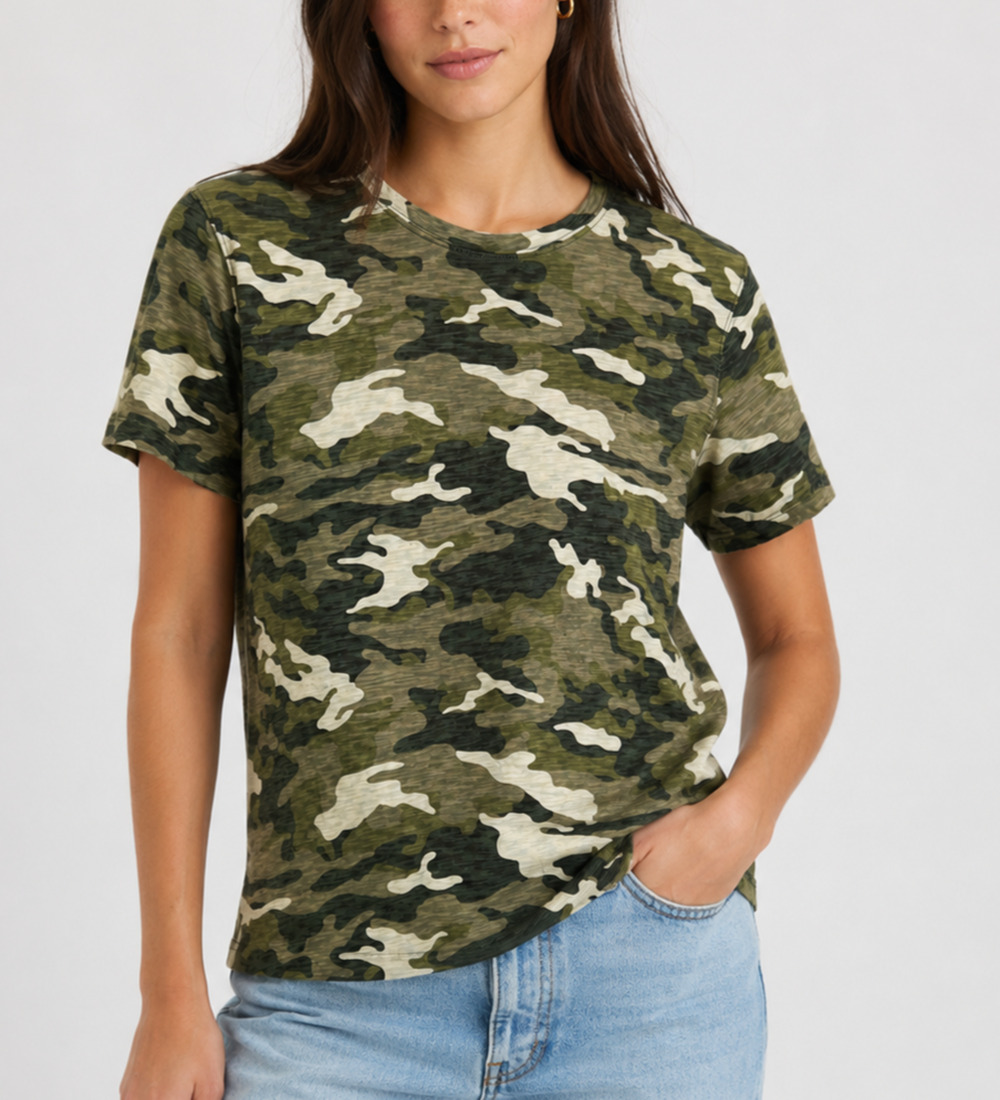 Gap Womens Large Camo TShirt Green Camouflage Short Sleeve Cotton Tee Casual Top